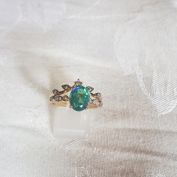 SOLDPeacock Quartz 2 set ring. Yellow Gold over Sterling Silver 3.25ctw - Picture 5 of 8